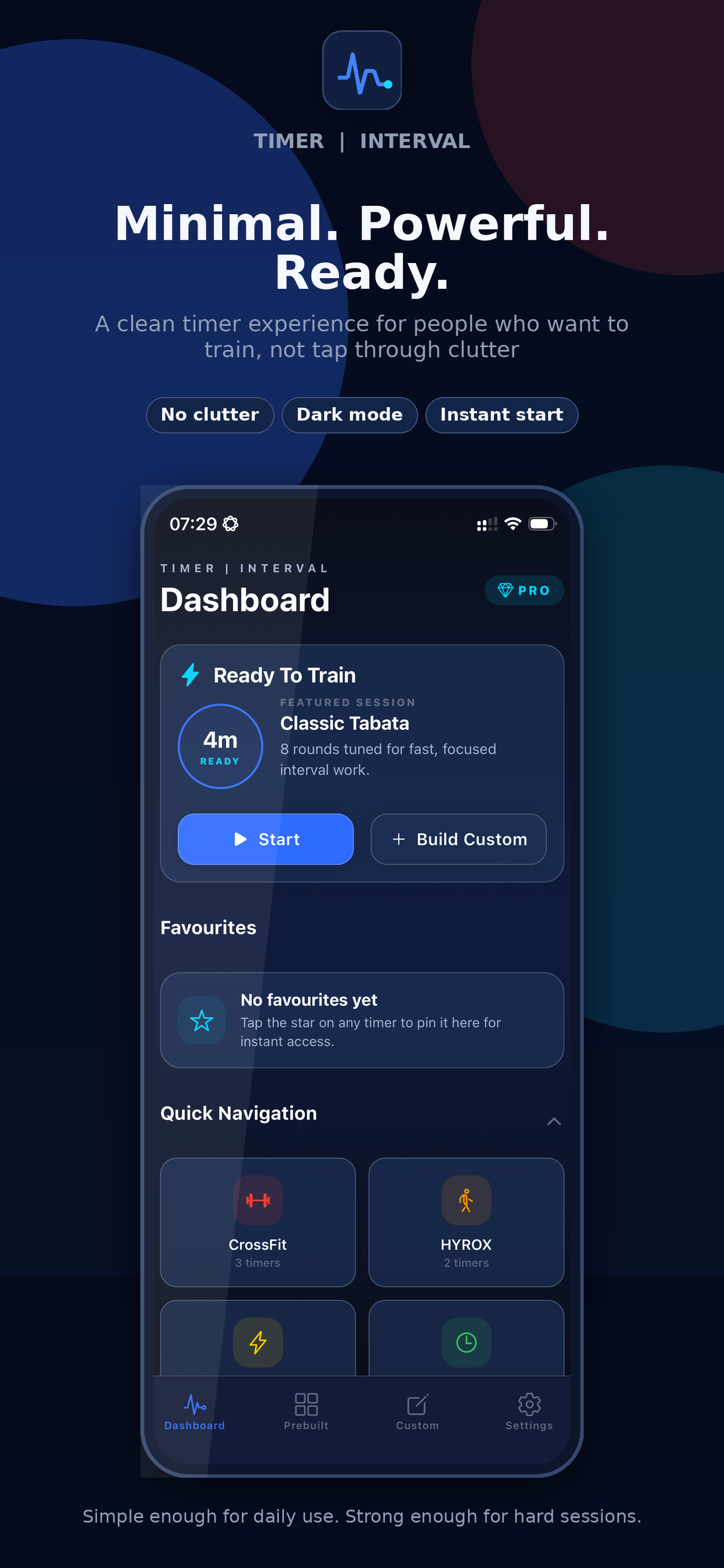 Minimal dark interface focused on the workout